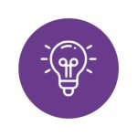Purple circle containing a white light bulb icon signaling an idea or creativity, on a purple background.