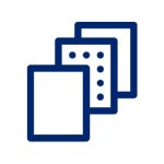 Three overlapping blue cards or panels, representing layered UI cards.